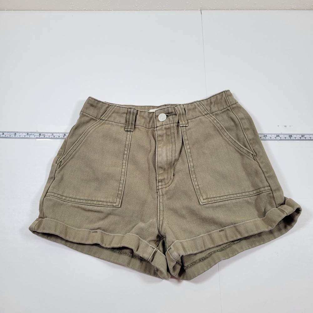 PacSun Mom Shorts Womens 25 Khaki Tan Excellent High Waisted Cuffed Denim 0797
